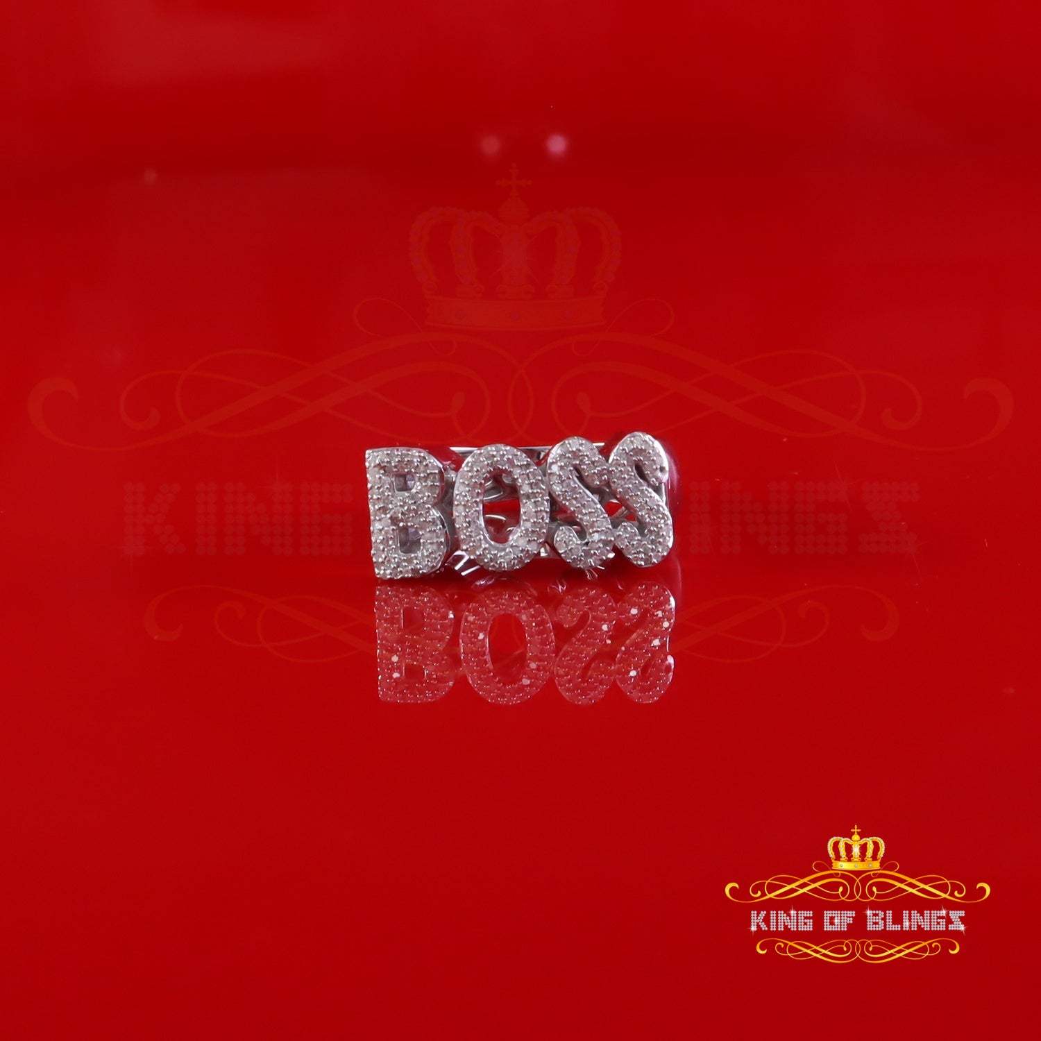 King Of Bling's "BOSS" Men's Ring 925 Silver White Metal with 0.50ct Real Diamond Men's SZ 8 King of Blings