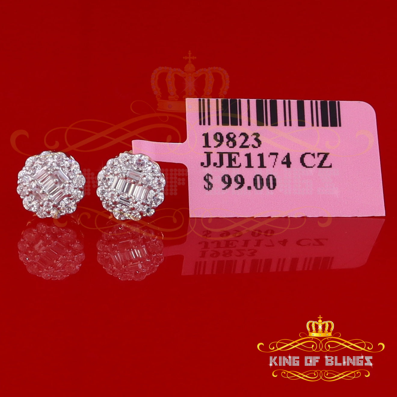 King of Bling's 925 Yellow Sterling Silver 0.74ct Cubic Zirconia Women's Hip Hop Flower Earrings KING OF BLINGS