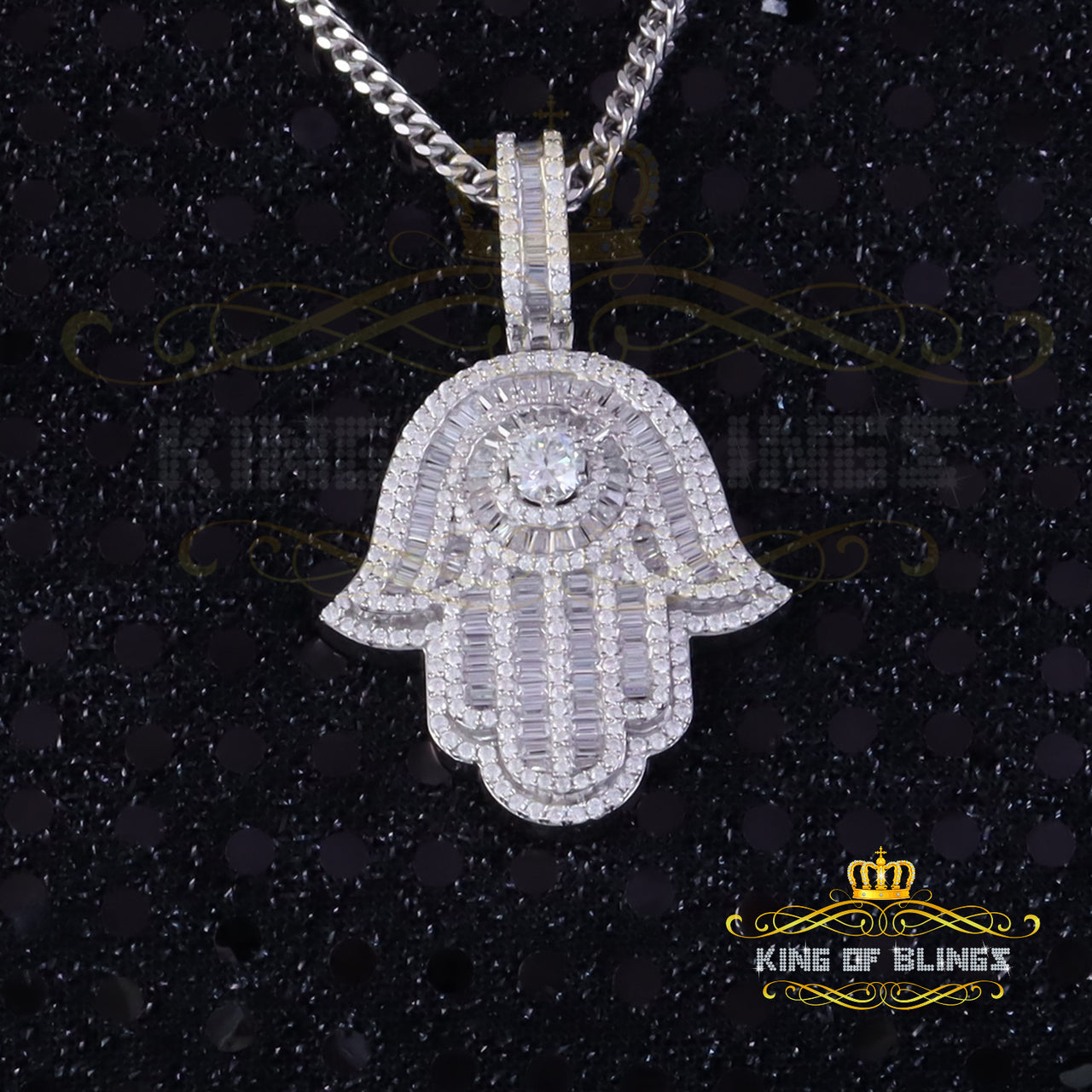 King Of Bling's Pendant 8.0ct VVS D Moissanite White Sterling Silver Charm Hamsa Men's & Women's KING OF BLINGS