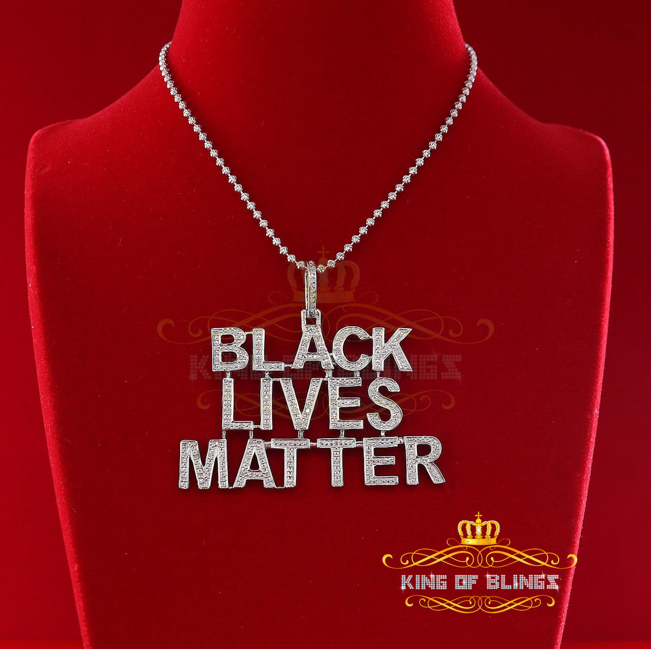 King Of Bling's Real 0.33ct Diamond 925 Sterling Silver Fashion BLACK LIVES MATTER White Pendant