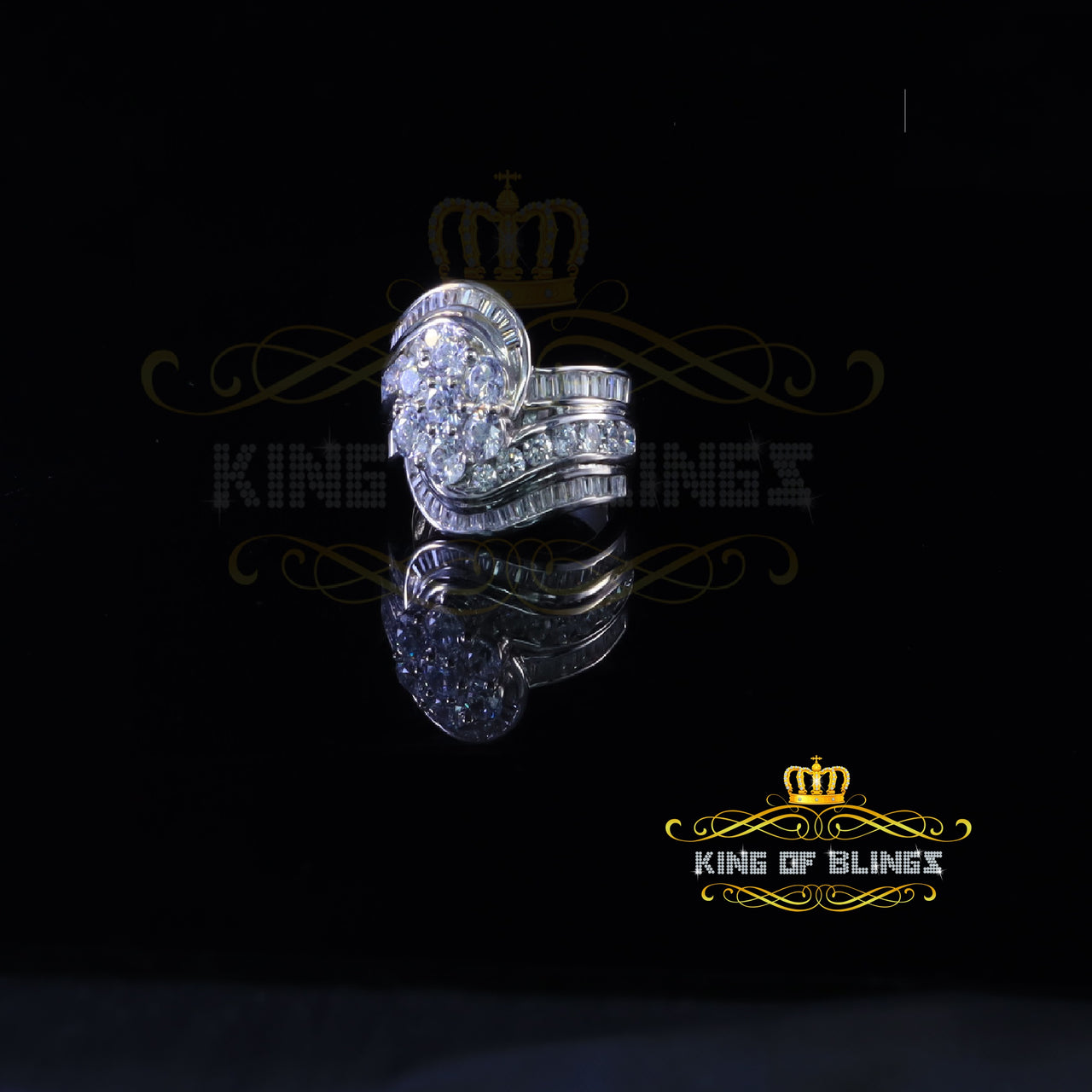 Sterling White Silver Flower 7 stone 6.16ct CZ Fashion Womens Ring Size 7