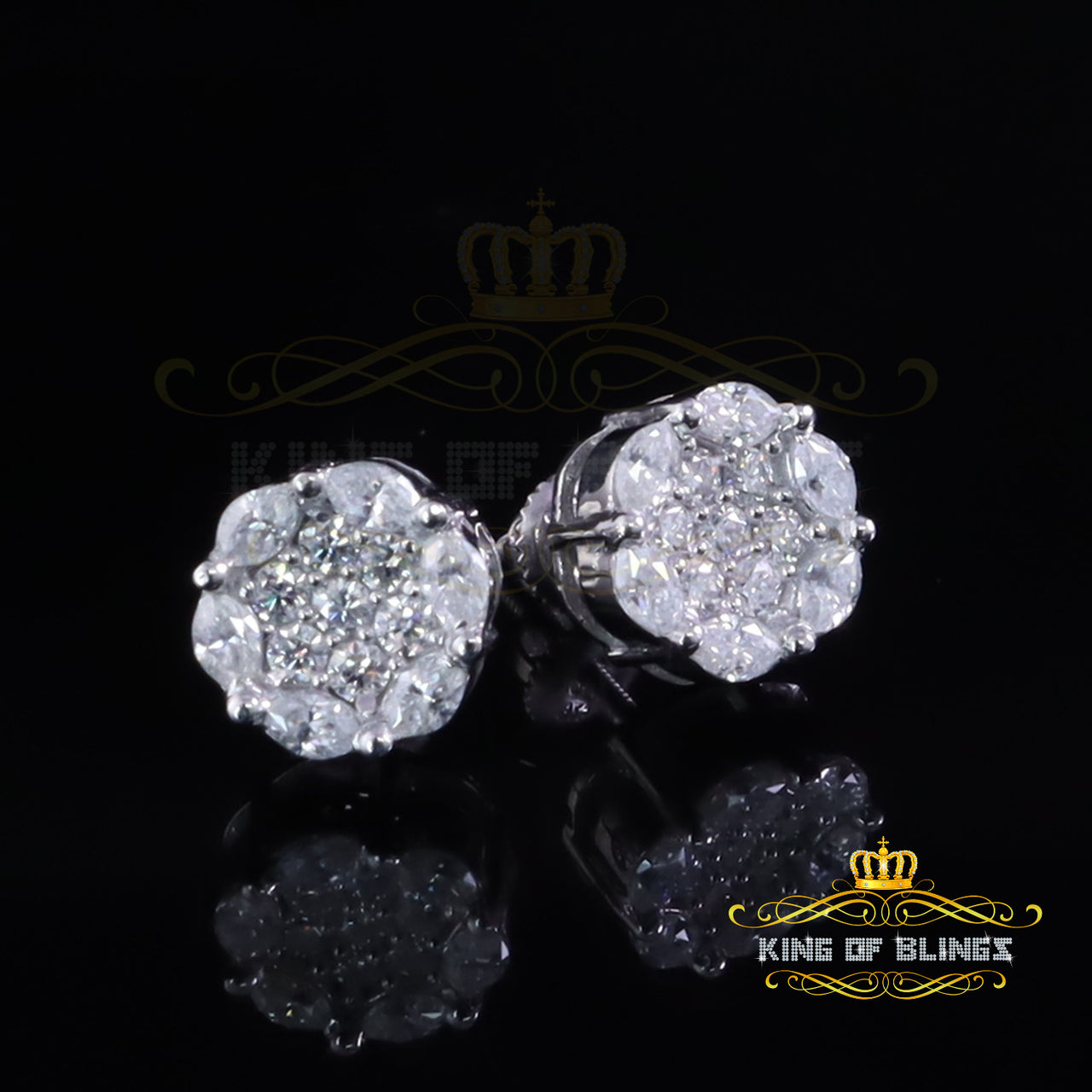 King of Bling's 1.00ct moissanite White flower 925 Silver Women'sMarquise Stud Earrings VVS' D KING OF BLINGS