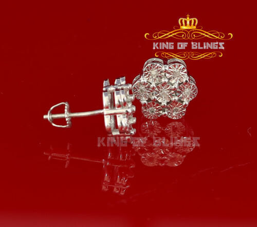 King Of Bling's 0.05ct Diamond 925 Sterling Silver White Floral Earrings For Men's / Women's KING OF BLINGS