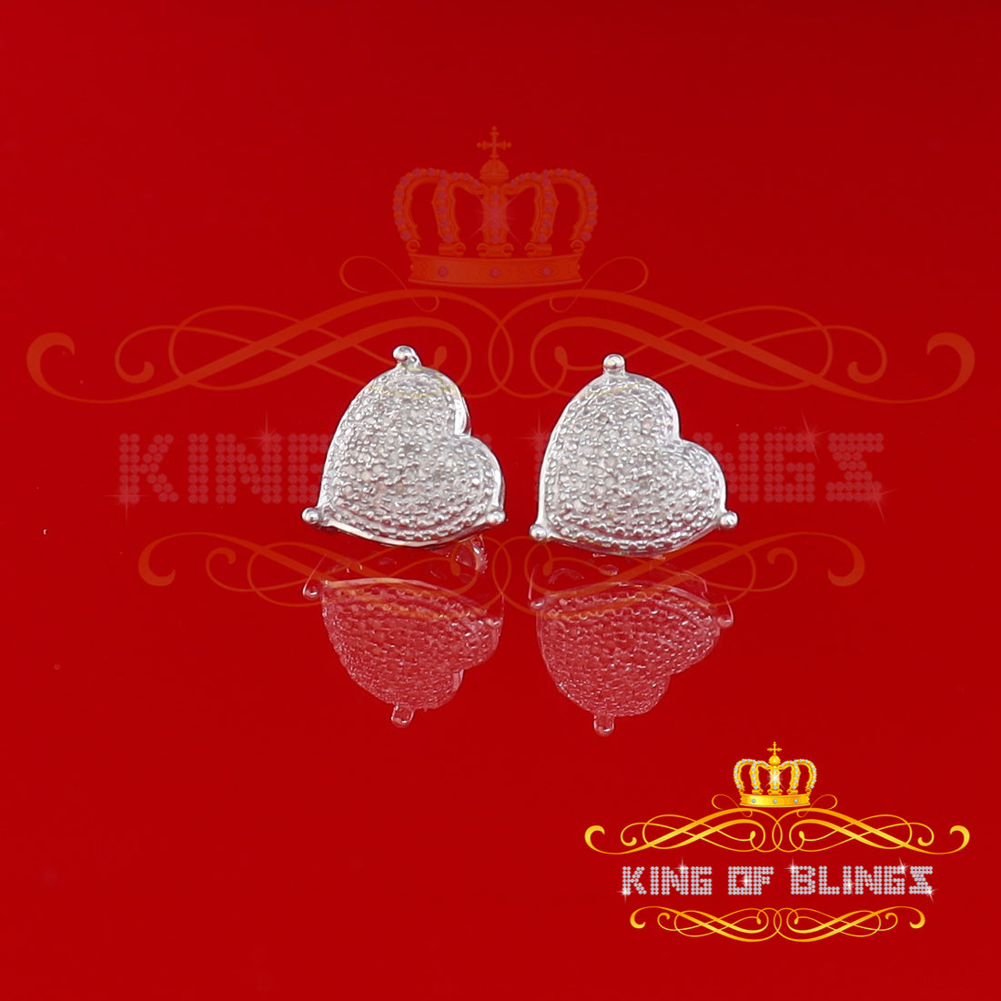King Of Bling's Aretes Para Hombre 925 White Silver 0.25ct Diamond Women's /Men's Heart Earring