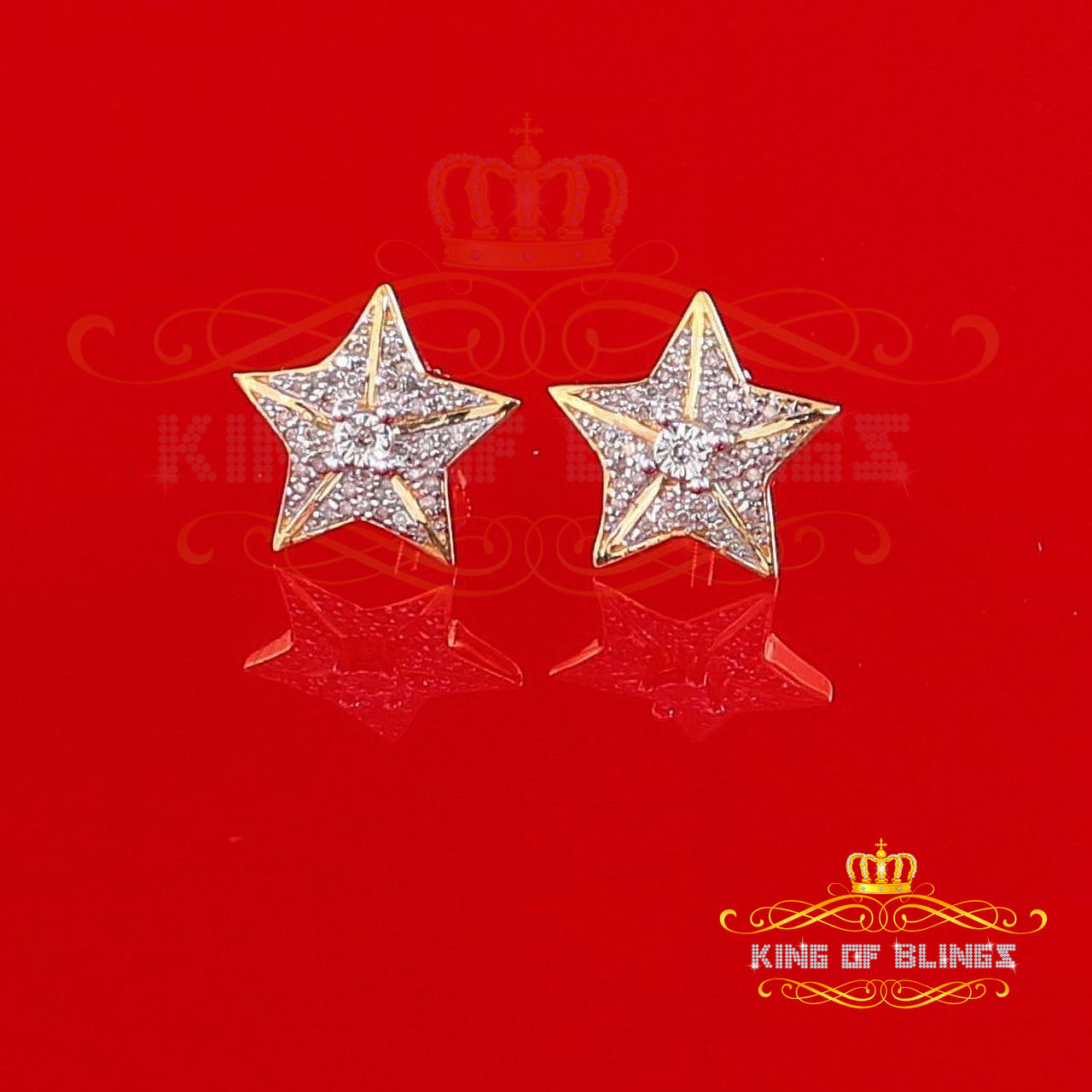 King of Blings-925 Sterling Silver Yellow 0.25ct Diamond For Women's / Men's Stud Star Earrings
