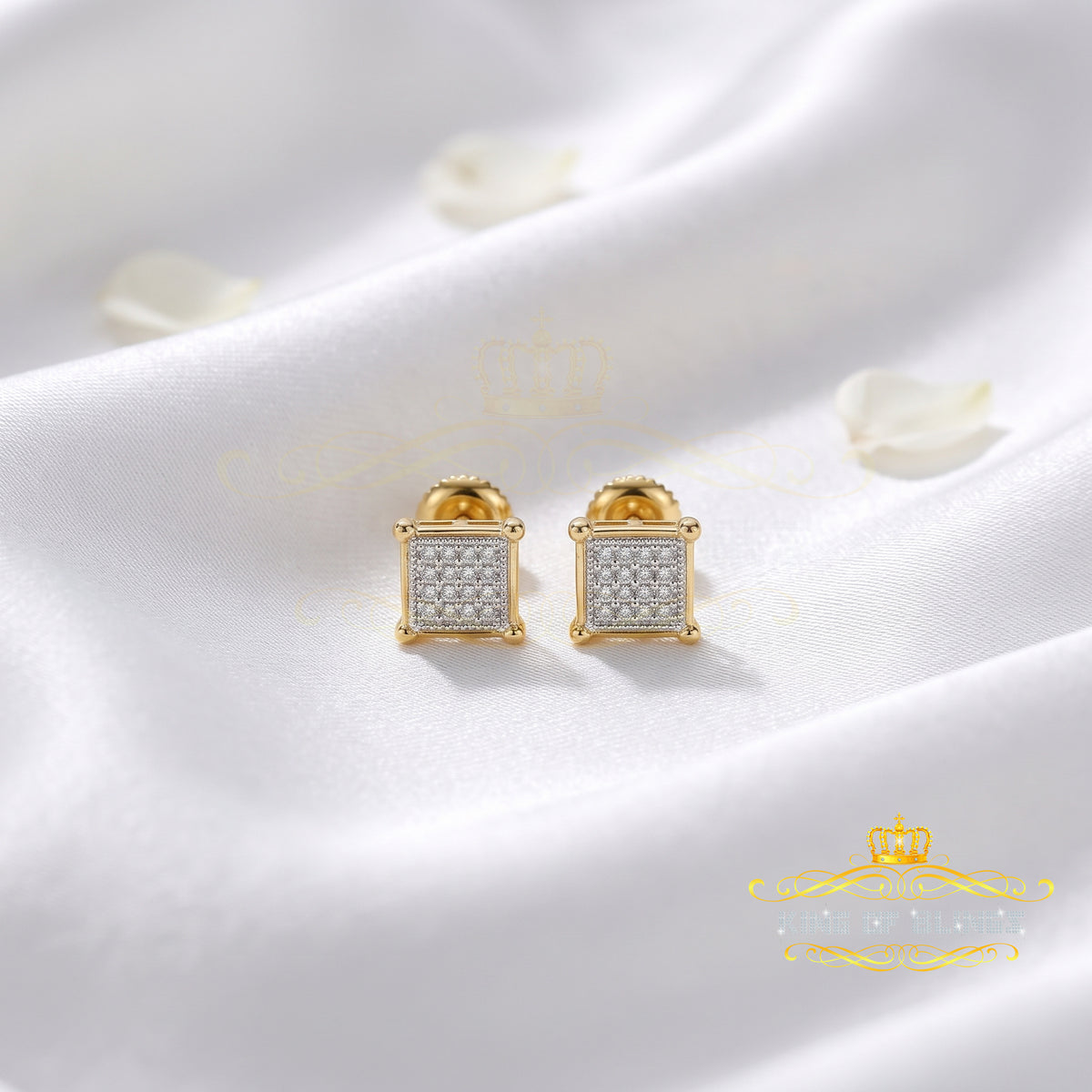 King Of Bling's 0.10ct Diamond Collection Yellow 925 Sterling Silver Women & Men Square Earrings KING OF BLINGS