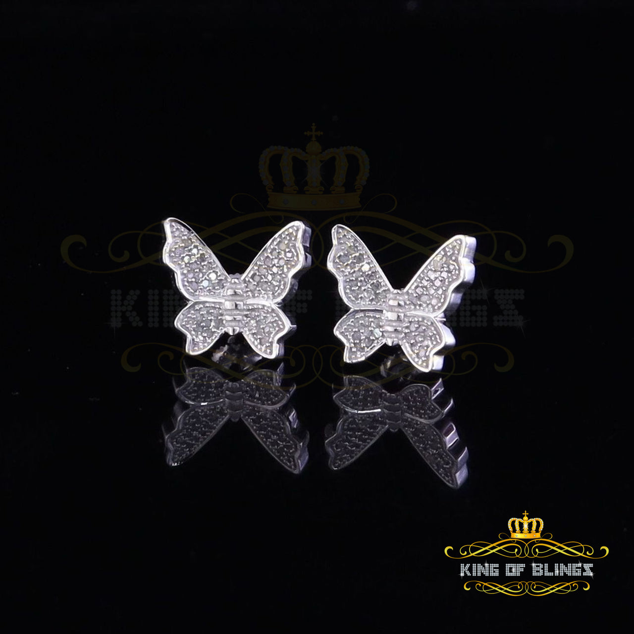 King Of Bling's Women's 0.25ct Real Diamond Butterfly Stud Earrings White 925 Sterling Silver
