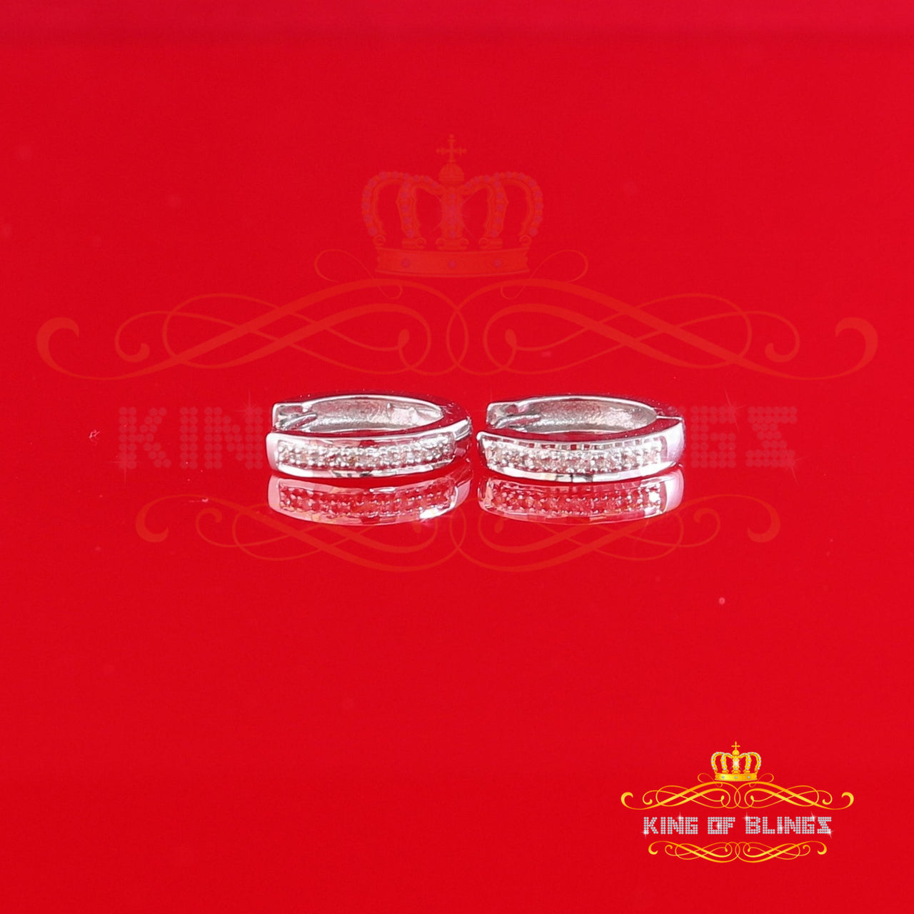 King of Blings-0.07ct Diamond 925 Sterling Silver White Hoop Stud Earrings For Men's / Women's