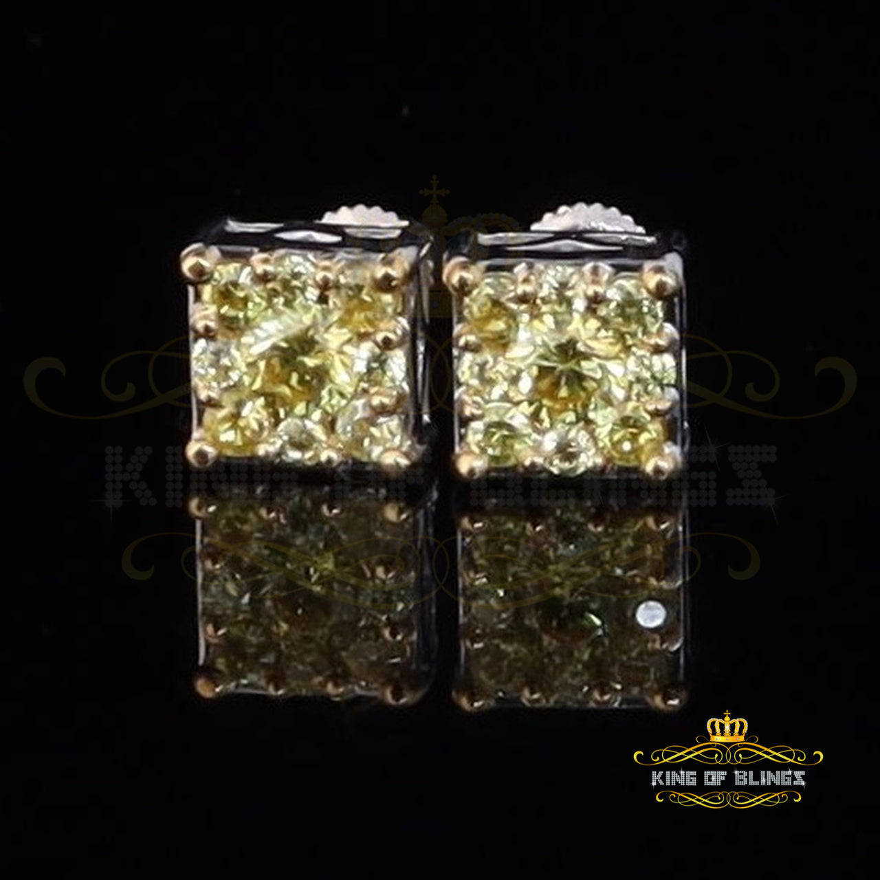 King of Blings- 2.00ct Cubic Zirconia 925 White Silver Women's & Men's Hip Hop Square Earrings KING OF BLINGS