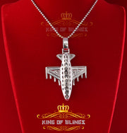 White 925 Sterling Silver AIROPLANE Shape Charm Pendant 2.45ct Cubic Zirconia KING OF BLINGS