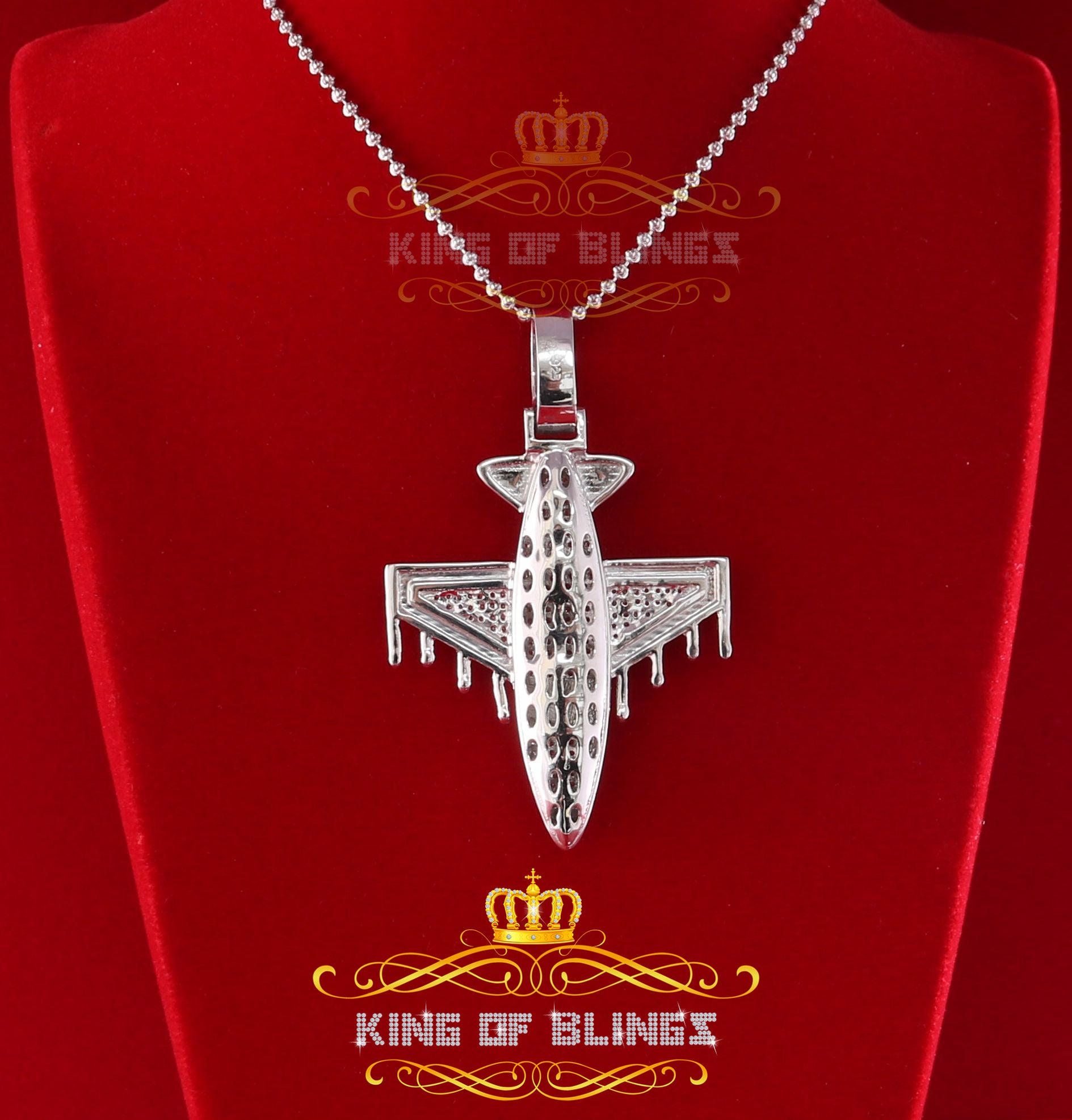 White 925 Sterling Silver AIROPLANE Shape Charm Pendant 2.45ct Cubic Zirconia KING OF BLINGS