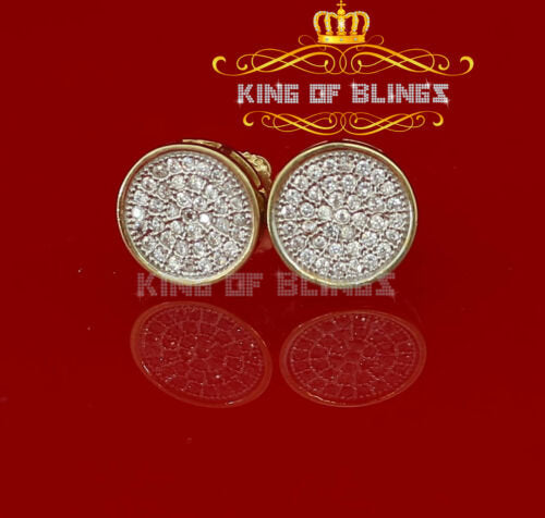 King of Bling's 0.78ct Cubic Zirconia 925 Yellow Silver Women's & Men's Hip Hop Round Earrings