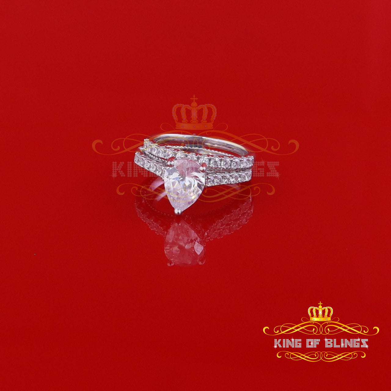 King Of Bling's4.43ct White Pear Cut Solitare CZ 925 Sterling Silver Bridal Womens Ring SZ 7