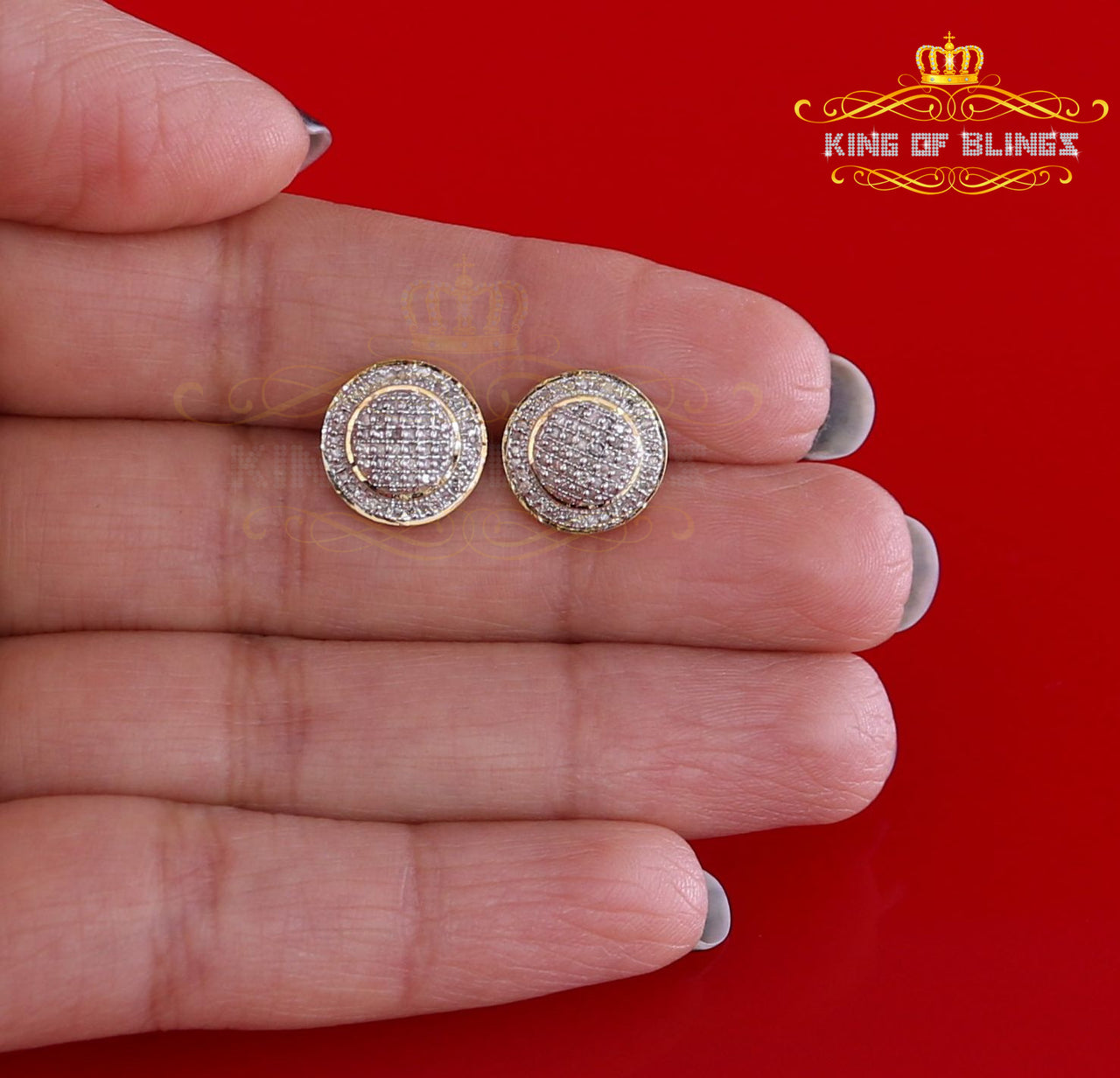King of Blings-Aretes Para Hombre Square 925 Yellow Silver 0.33ct Diamond Women & Men Earrings