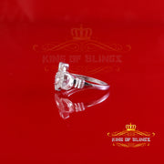 King Of Bling'sSterling White Silver 0.16ct Cubic Zirconia Claddagh Heart Crown Womens Ring SZ 7 KING OF BLINGS