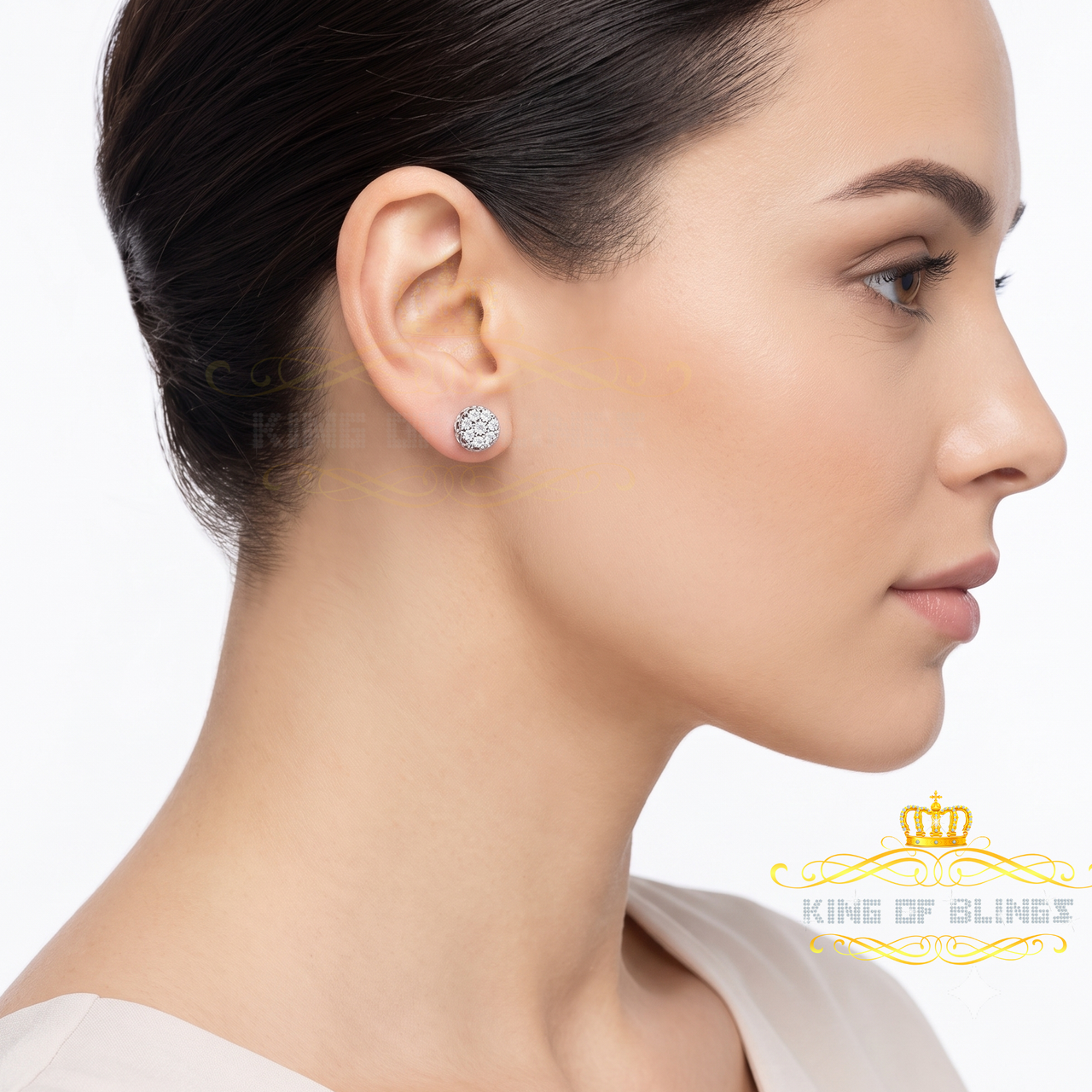 King Of Bling's 925 Sterling Silver White 0.07ct Diamond For Men's & Women's Floral Earrings KING OF BLINGS