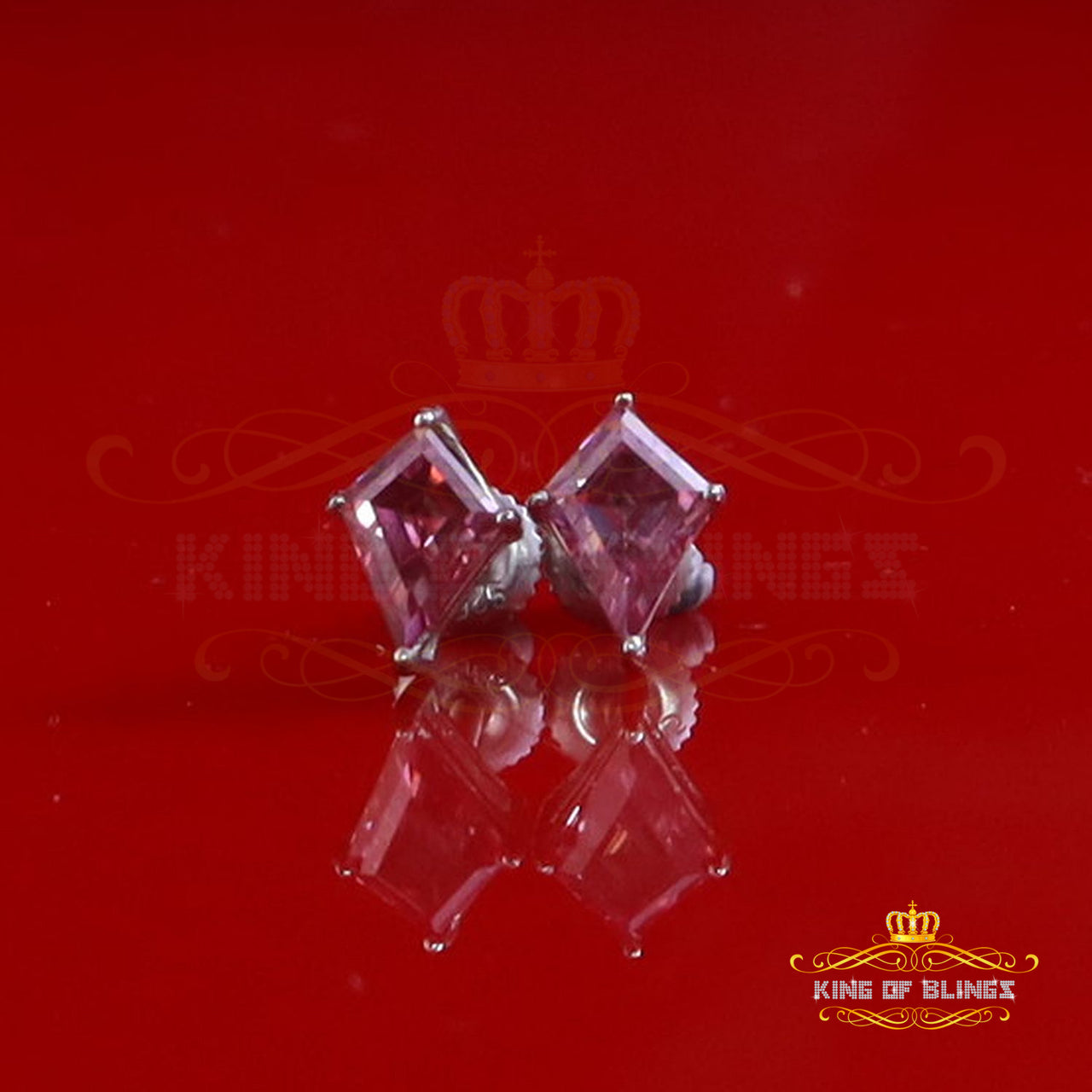 King of Bling's 1.00CT VVS D Pink Moissanite Women/Men 925 White Silver Solitaire Kite Earrings