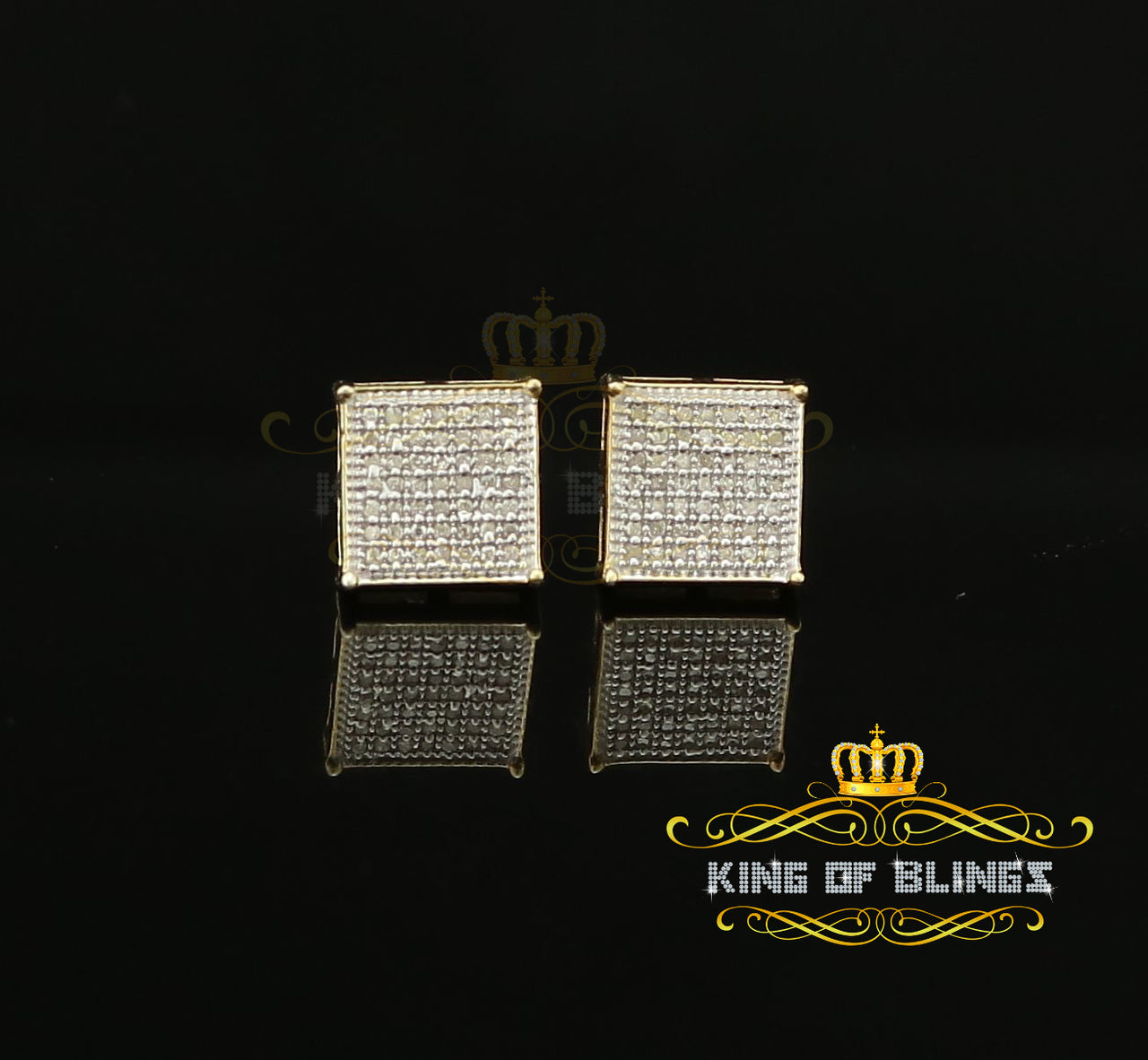 King of Blings-Aretes Para Hombre 925 Yellow Silver 0.25ct Diamond Stud Men's/ Women's Earrings