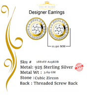 King of Bling's Aretes Para Hombre 925 Yellow Silver 1.78ct Cubic Zirconia Round Women's Earring KING OF BLINGS