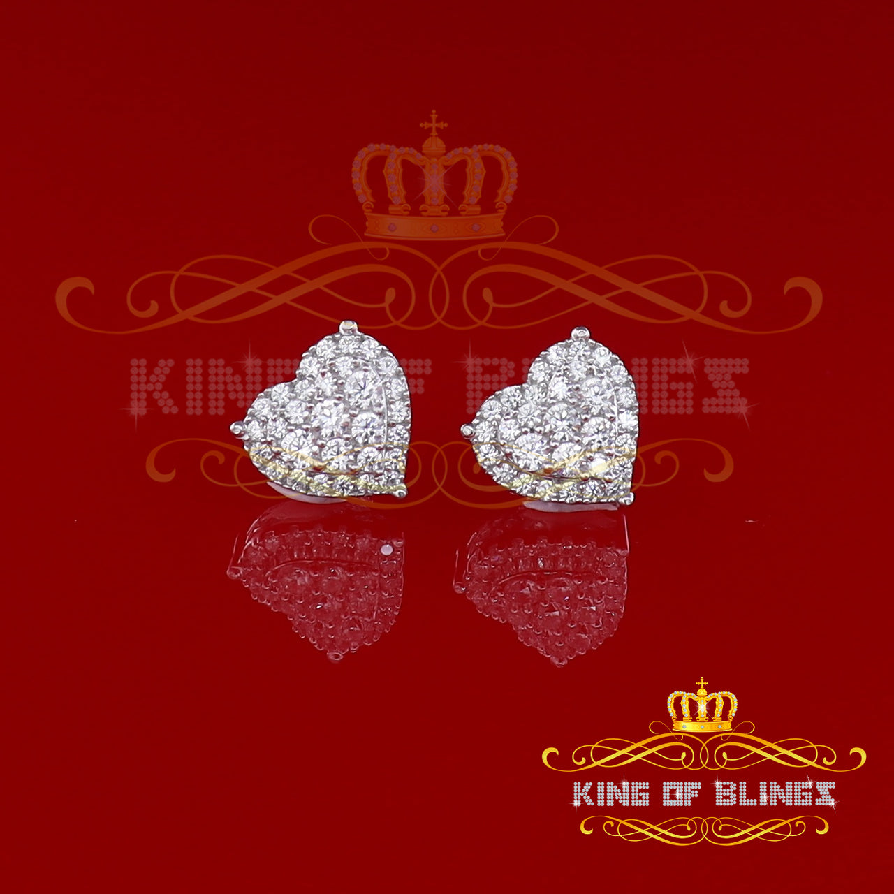 King of Blings- Aretes Para Hombre 925 White Silver 1.64ct Cubic Zirconia Heart Women's Earrings KING OF BLINGS