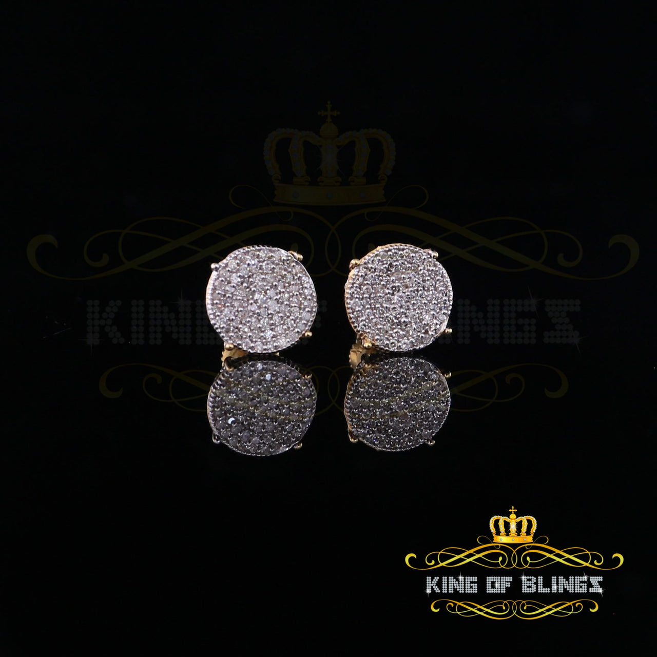 King Of Bling's 10K Real Yellow Gold Real Diamond 0.30CT Men's/Women's Round Stud Micro Earring