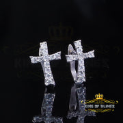 King of Bling's 925 Silver Round Shape White Hip Hop Cross Stud Earrings 22 CZ Stones Women KING OF BLINGS