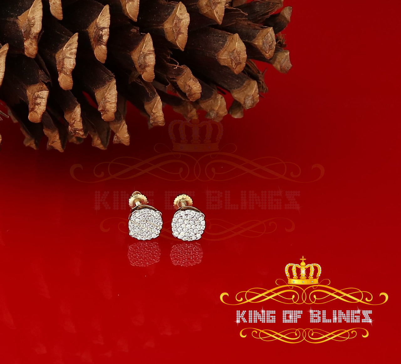 King of Bling's Aretes Para Hombre 925 Yellow Silver 0.74ct Cubic Zirconia Round Women's Earring KING OF BLINGS