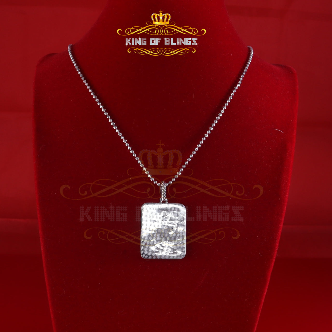 King Of Bling's Men's 925 San Judas Silver 0.66ct CZ Square 1.00 inch SAINT JUDE White Pendant