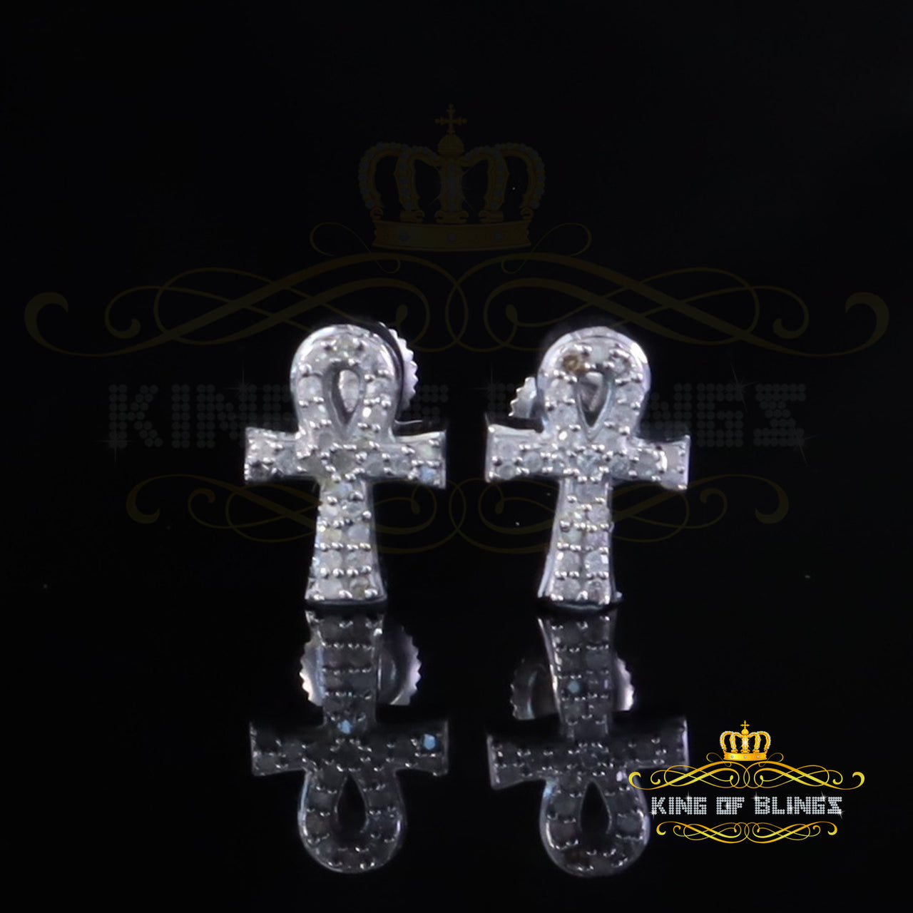 King Of Bling's New 0.25ct Diamond 925 Sterling Silver White for Men's & Women Stud ANKH Earring