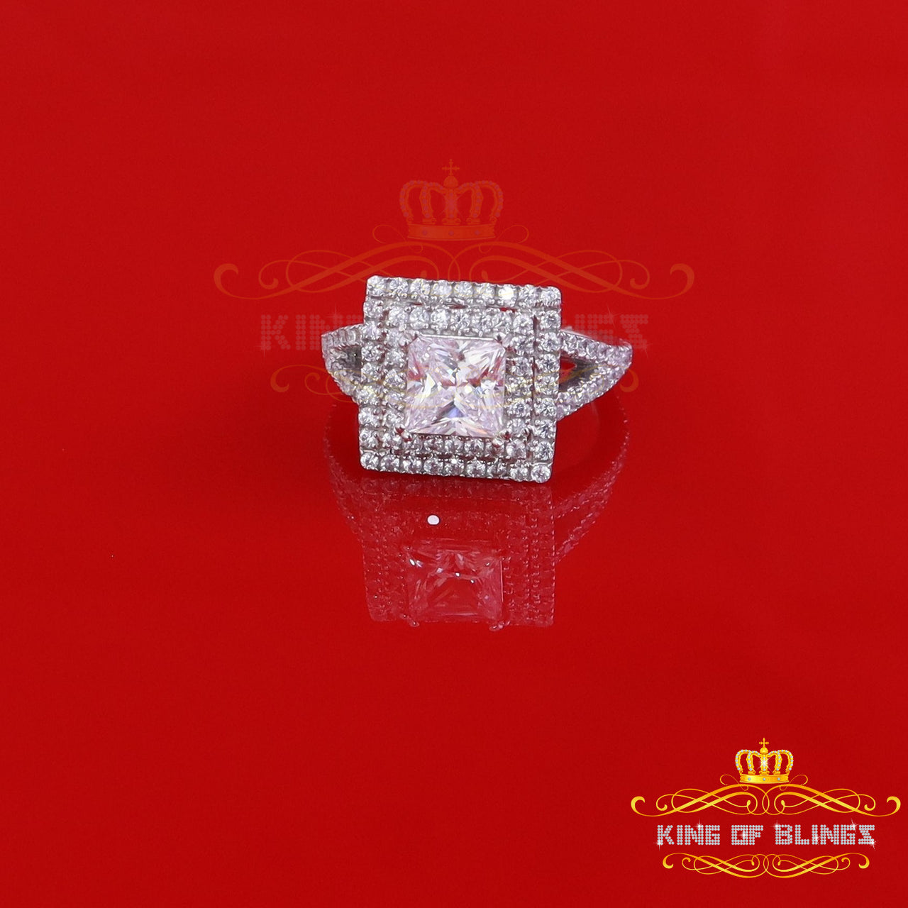 King Of Bling's3.58ct Cubic Zirconia Sterling White Silver Square Style Womens Ring Size 7