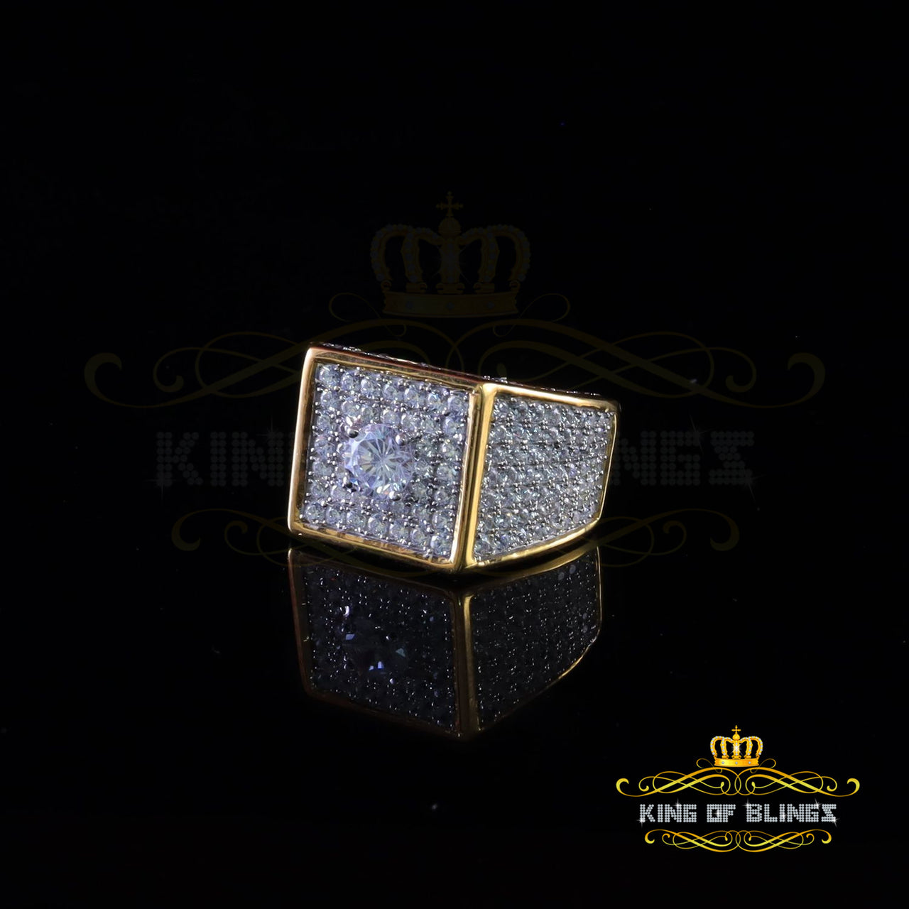 King Of Bling's 9.50ct Cubic Zirconia Yellow Silver Square Men's Adjustable Ring From SZ 9 to 11