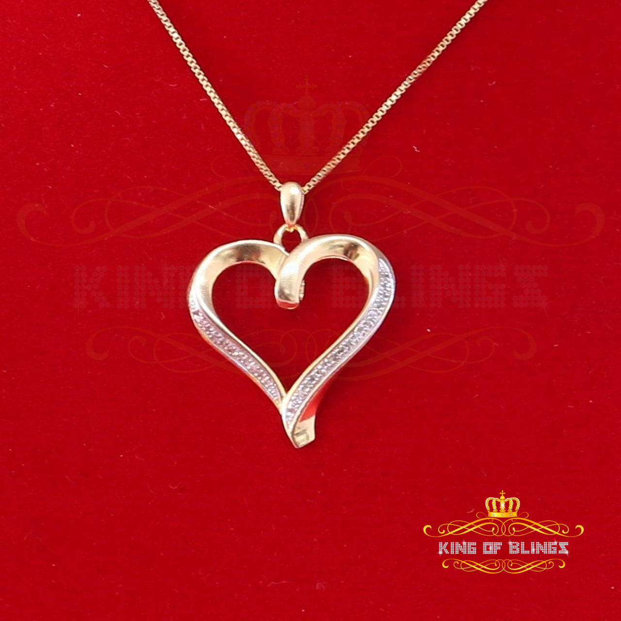 King Of Bling's Real 0.08ct Diamond 925 Sterling Silver HEART Charm Necklace Yellow Pendant KING OF BLINGS