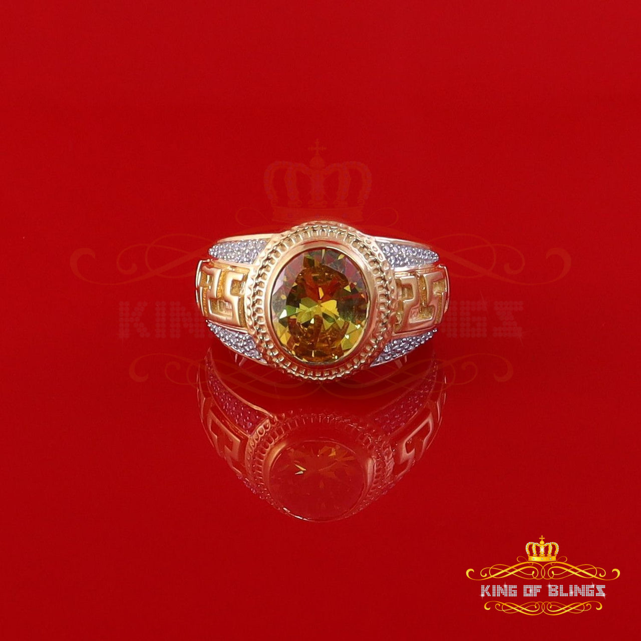 King Of Bling's 8.10ct Yellow Silver Oval Cubic Zirconia Men's Adjustable Ring From SZ 9 to 10