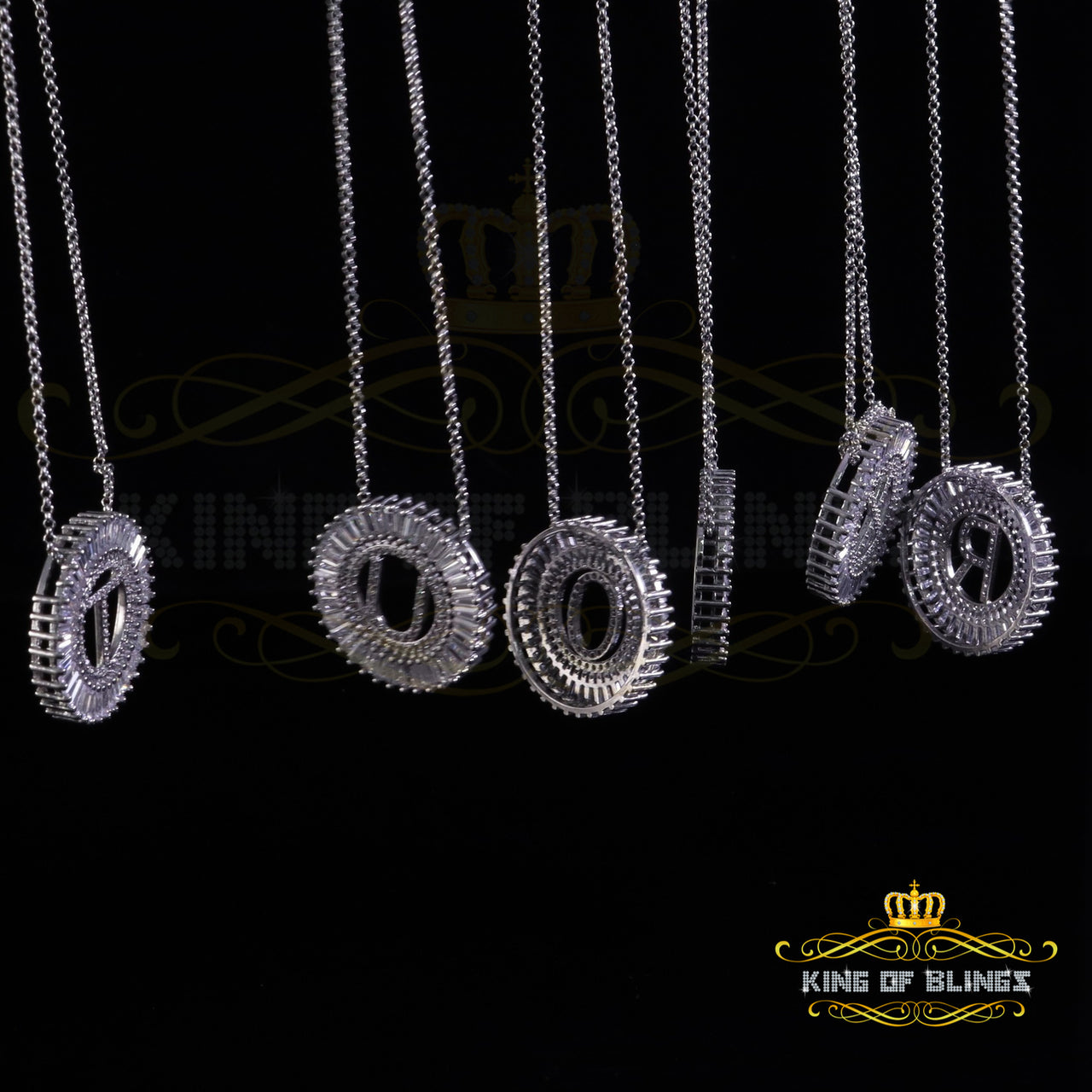 Woman's Necklace Circle Hollow Out Cubic Zirconia White Metal Letter Pendant KING OF BLINGS