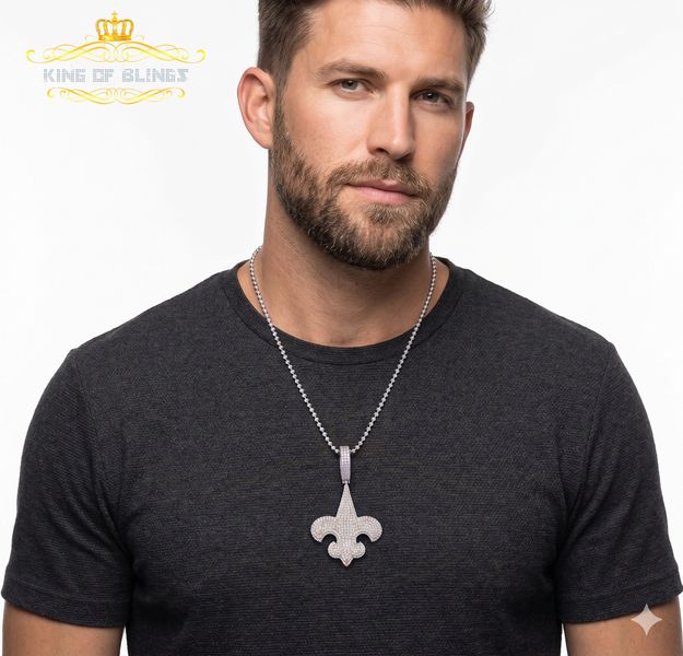 King Of Bling's Fancy 925 Sterling Silver Fleur de Lis White Pendant with 4.65ct Cubic Zirconia
