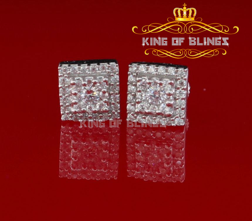 King of Blings- 1.2ct Cubic Zirconia 925 White Sterling Silver Women's Hip Hop Square Earrings KING OF BLINGS