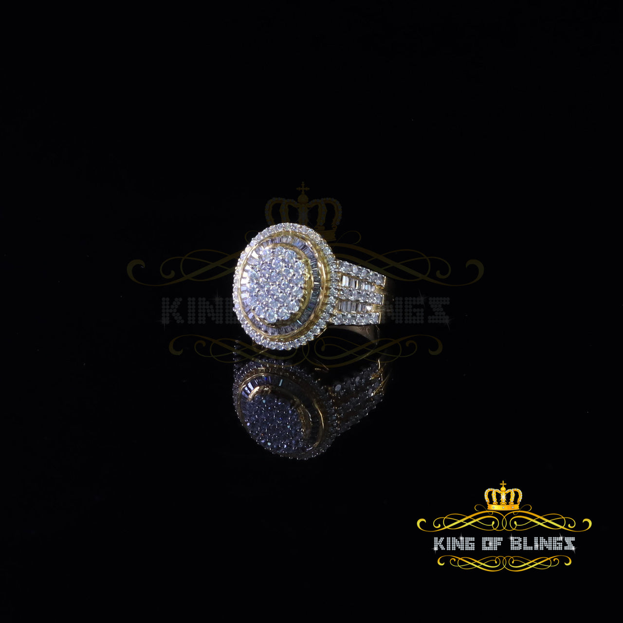 King Of Bling's 925 Sterling Silver Yellow Cubic Zirconia 5.00ct Round Fancy Womens Ring Size7