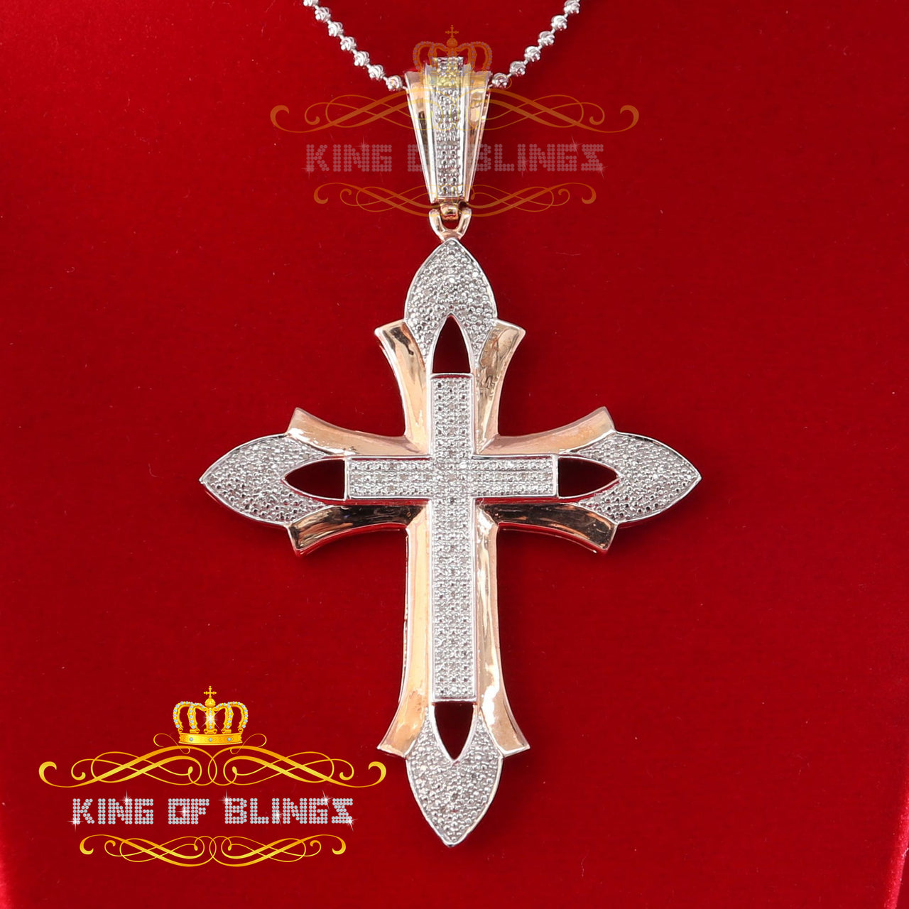 King of bling's Sterling Silver Rose Gold 0.50CT Real Diamond CROSS Charm Necklace Rose Pendant