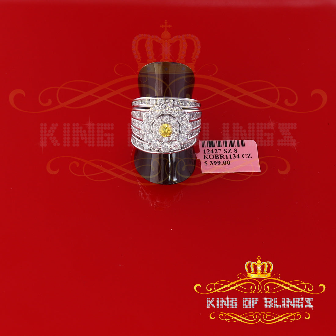 King Of Bling'sWhite Silver 7.50ct CZ Flower 7 stone Double Halo Bridal Women's Ring Size 7 KING OF BLINGS