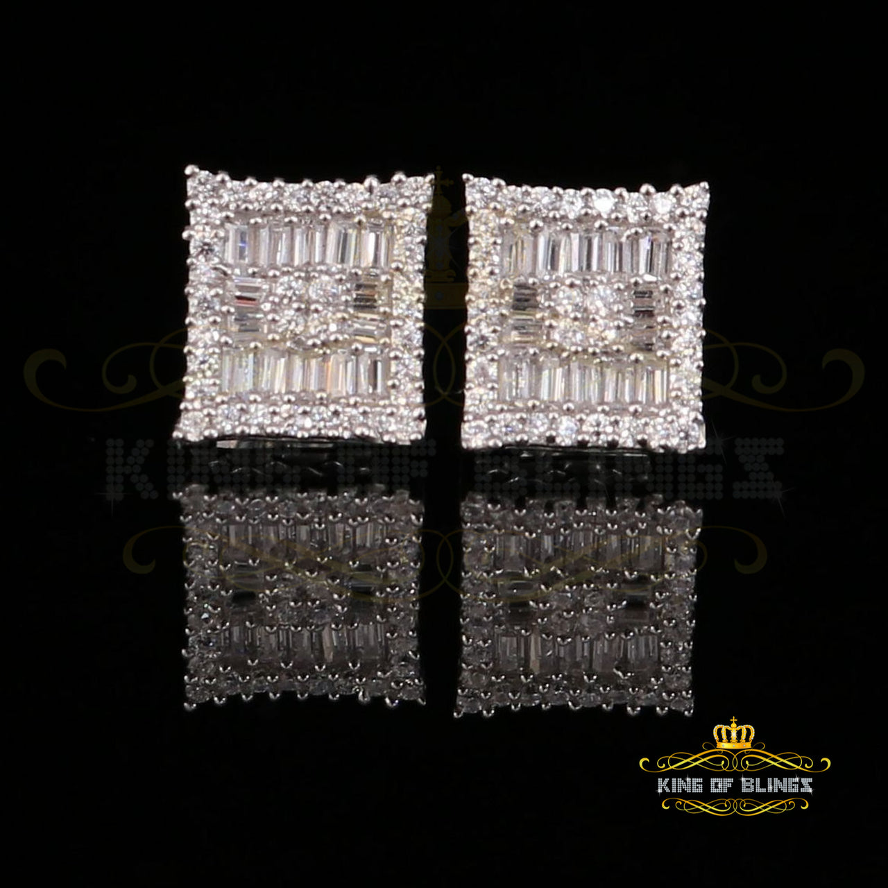King of Blings- Hip Hop White 925 Silver 0.68ct Cubic Zirconia Women's & Men's Square Earrings KING OF BLINGS