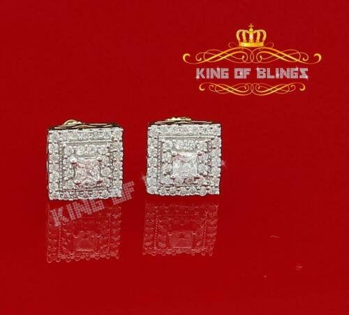 King of Bling's Hip Hop 925 Yellow Silver 1.12ct Cubic Zirconia Women's & Men's Square Earrings