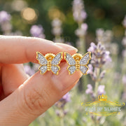 King of Bling's Women's 0.34ct Cubic Zirconia Butterfly Stud Earring Yellow 925 Sterling Silver KING OF BLINGS