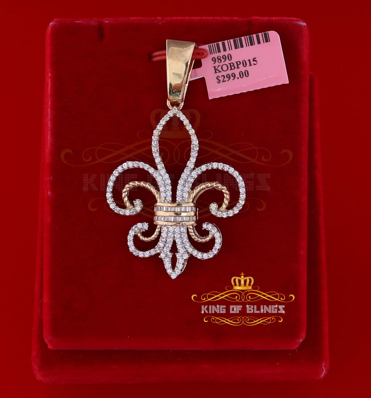 Yellow 925 Sterling Silver Fleur de Lis Pendant with 3.20ct Cubic Zirconia Stone KING OF BLINGS