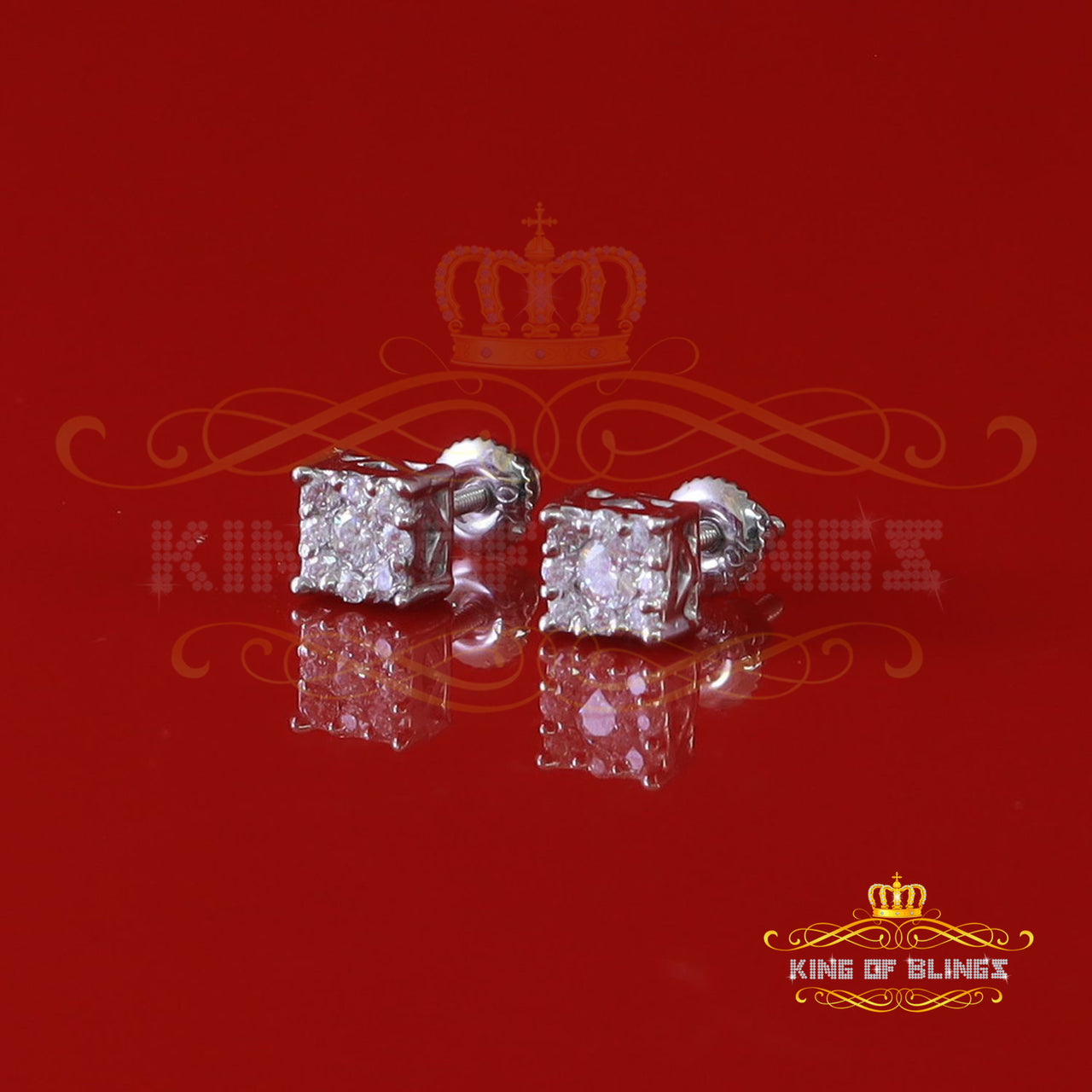 King Of Bling's 10k Real White Gold 0.33ct Vvs 'D' Color Real Moissanite Stud Square Earrings