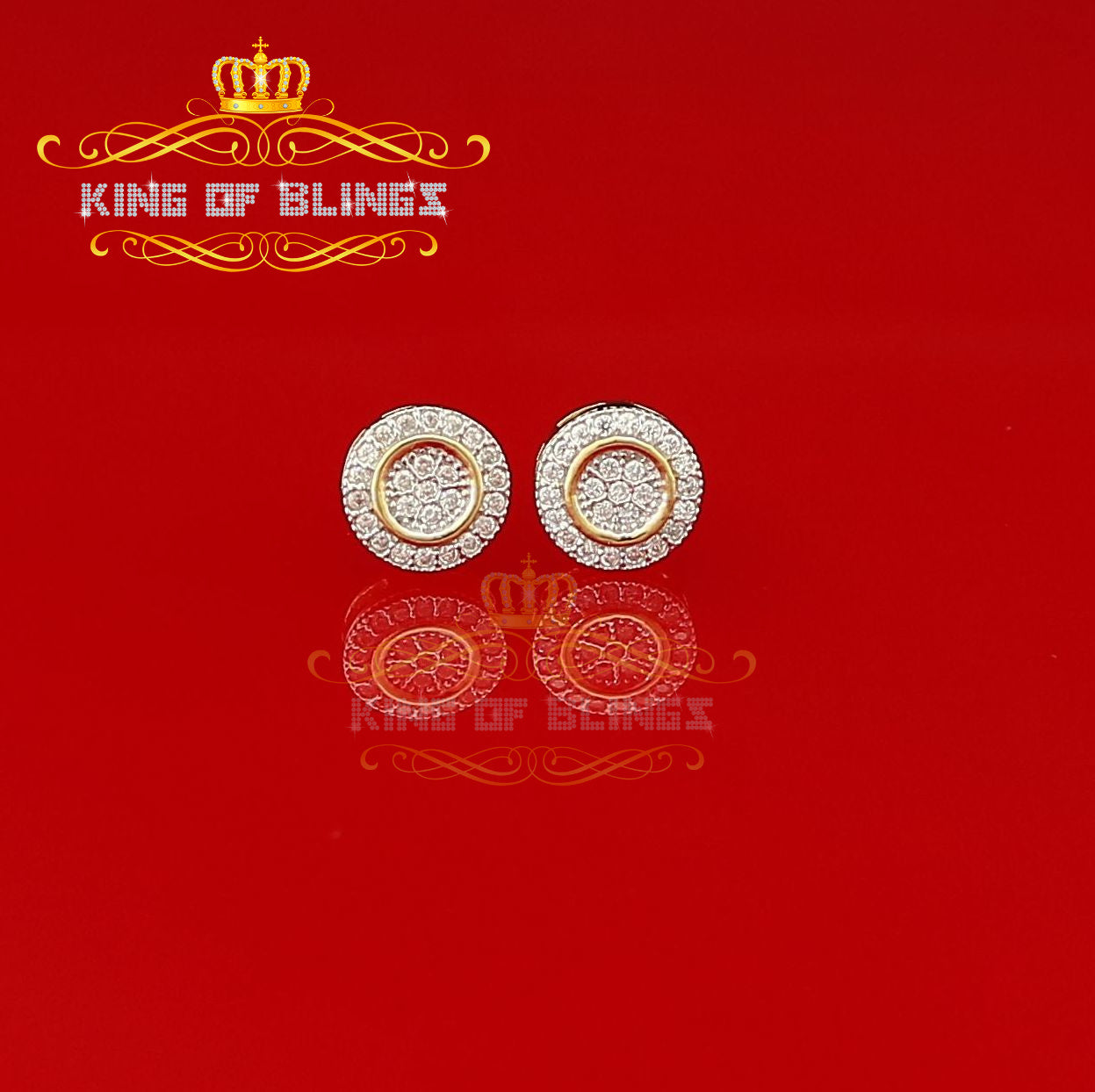 King of Bling's Aretes Para Hombre 925 Yellow Silver 0.5ct Cubic Zirconia Round Women's Earrings KING OF BLINGS