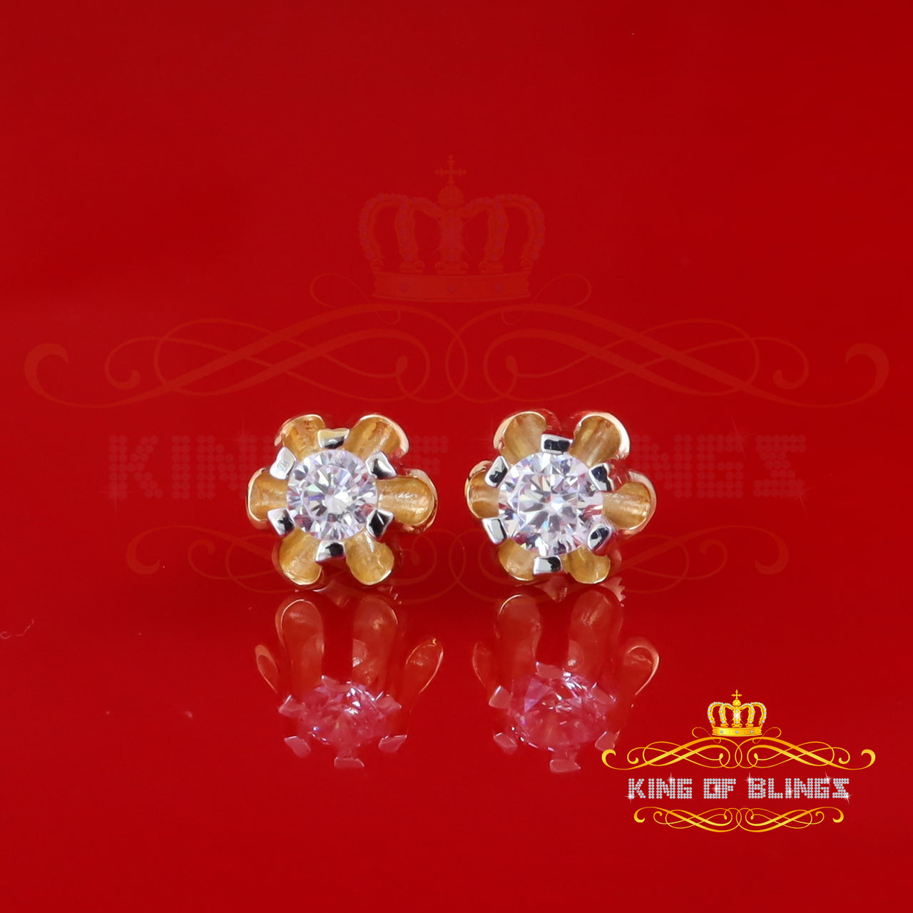 King of Bling's 1.00ct Yellow Round Shape Silver Buttercup Stud Earrings Women's Cubic Zirconia KING OF BLINGS
