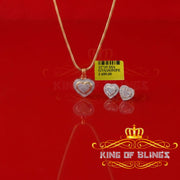 King of Bling's 925Yellow Silver 0.50CT Diamond Double-Layer Concentric Heart Pendant&EarringSet King of Blings