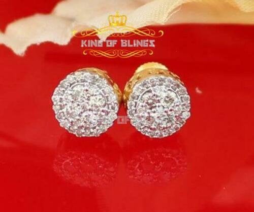 King Of Bling's 10K Real Yellow Gold Real Diamond 0.50CT Men's/Women's Stud Round Earrings
