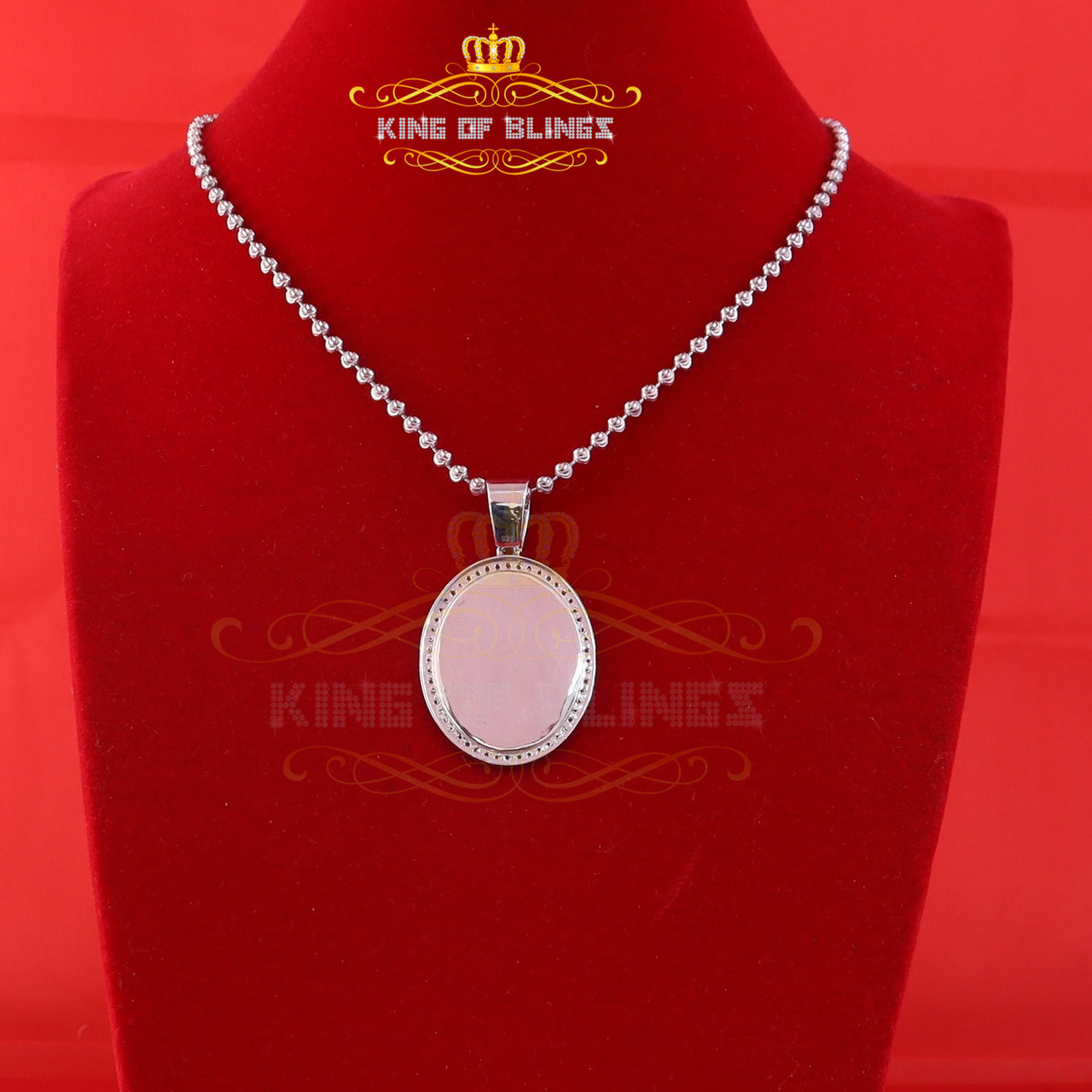 King Of Bling's 925 Silver 1.63ct CZ Stone Oval Our Lady of Guadalupe White 1.00inch 3D Pendant