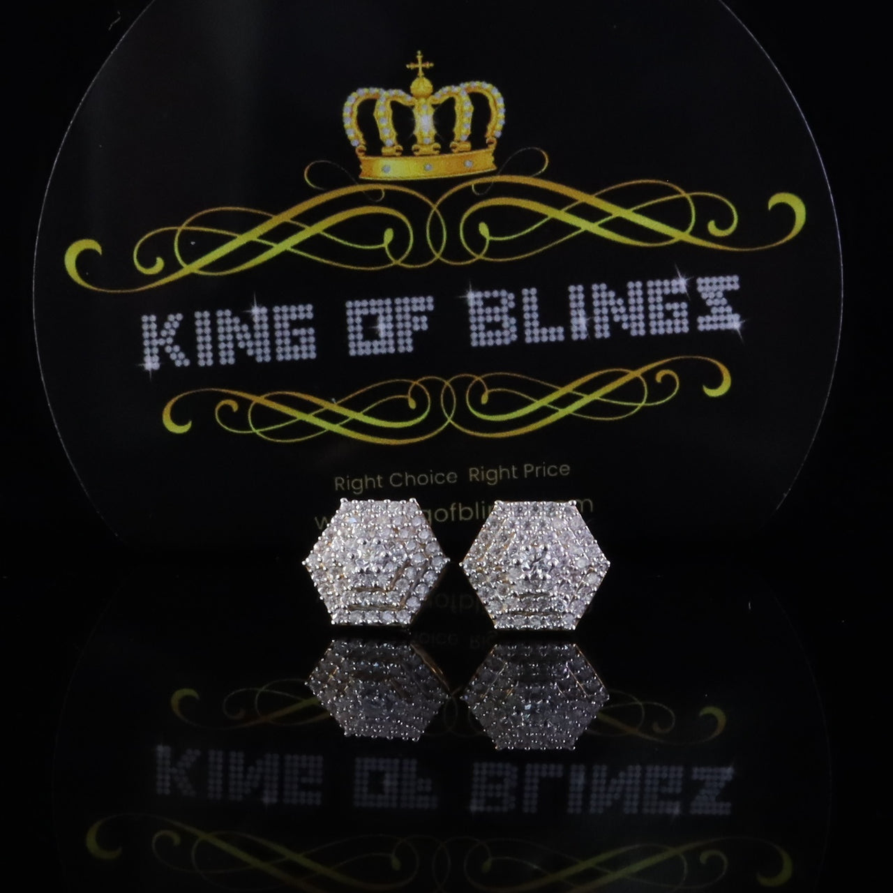 King  of Bling's Yellow Hexogonal Stud 1.0ct VVS 'D' Moissanite 925 Silver Earrings Men's/Womens